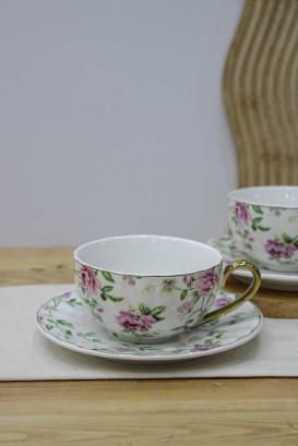 ست فنجان نعلبکی گل سرخی و برگ